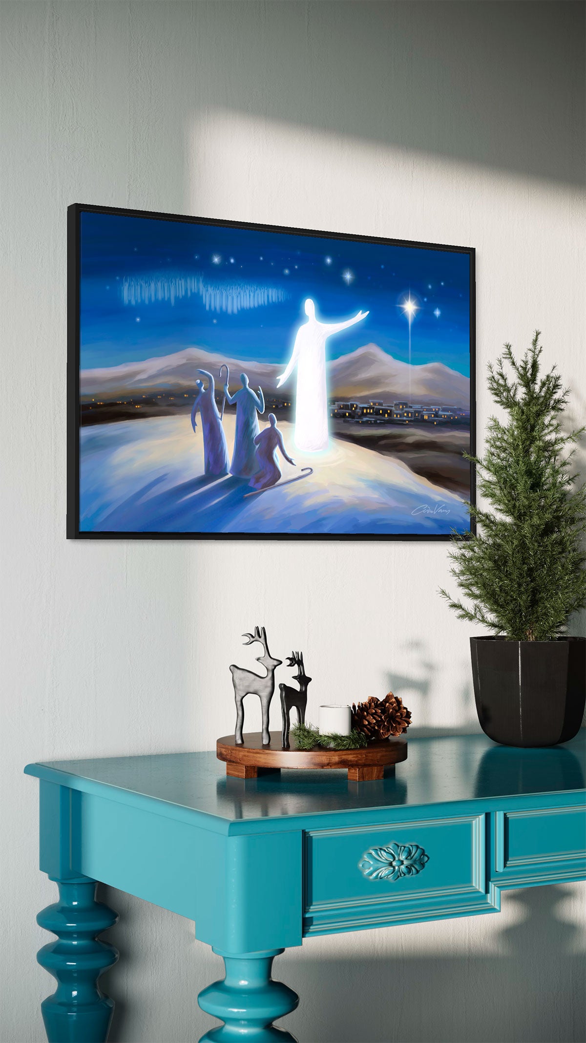 Prophetic Art Print "Angel Proclaims the Good News" Luke 2:8-14, Ain Vares Art