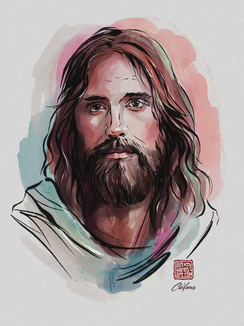Watercolor prophetic art print of Jesus titled 'The Heart of Compassion'