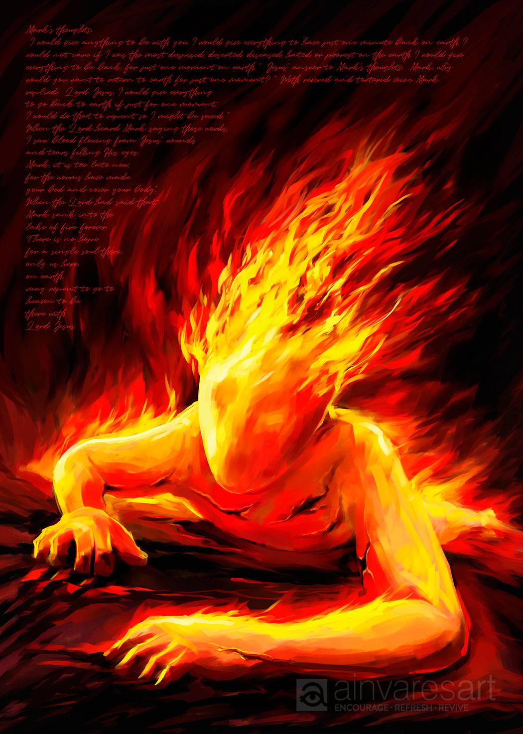 Prophetic Art Print "Thoughts in Hell" Luke 12:4-5, Ain Vares Art