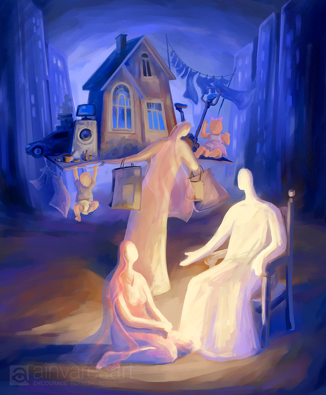 Prophetic Art Print, At the Home of Martha and Mary, Luke 10:38-42, Ain Vares Art