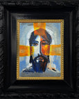 Jesus portrait triptych painting by Ain Vares, acrylic on canvas board