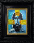 Jesus portrait triptych painting by Ain Vares, acrylic on canvas board