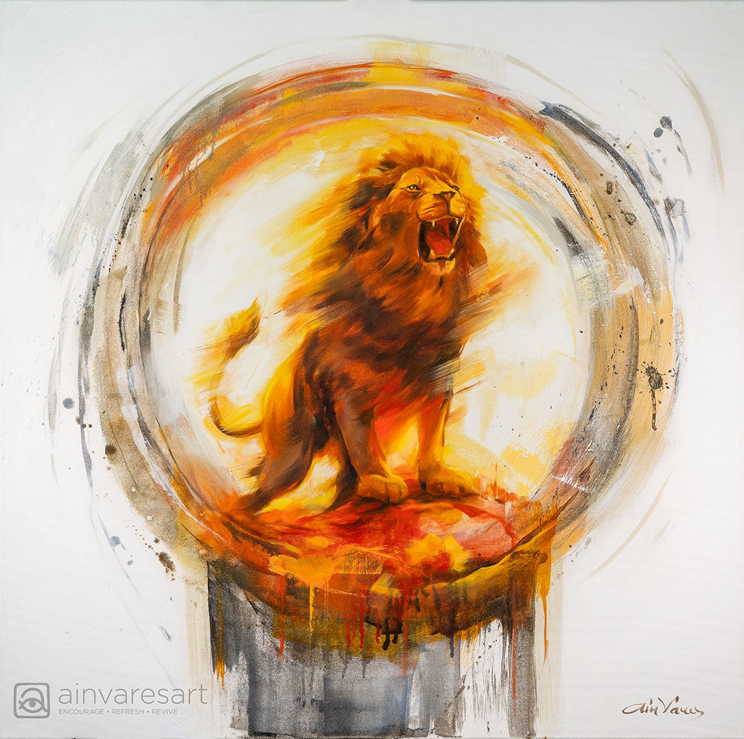 Prophetic Art Print &quot;The Lord roars over his people&quot;, Isaiah 61:3, Revelation 5:5, Ain Vares Art