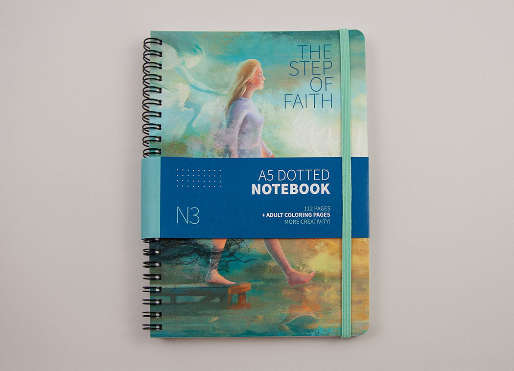 DOTTED NOTEBOOK "The Step of Faith" A5 size, Wirebound, Journal, Diary, Planner 112 Pages +adult coloring pages