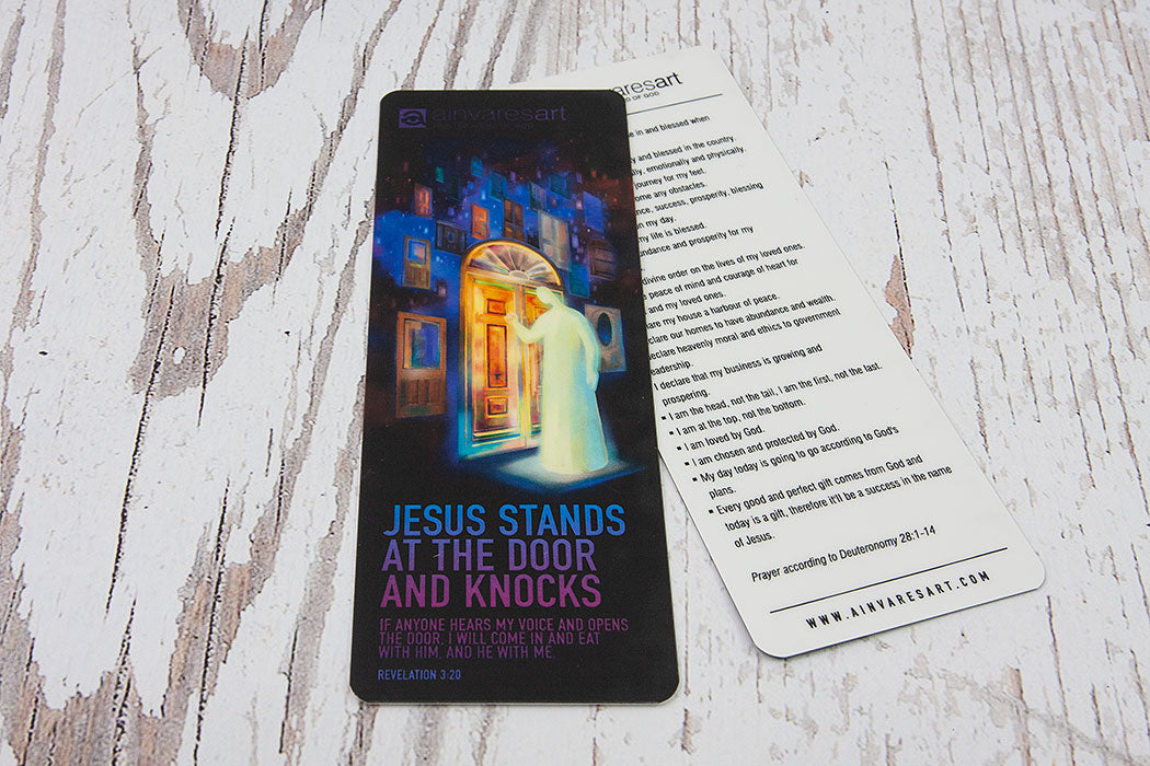 Bookmark - Jesus stands at the door and knocks, Revelation 3:20 - Ain Vares Art