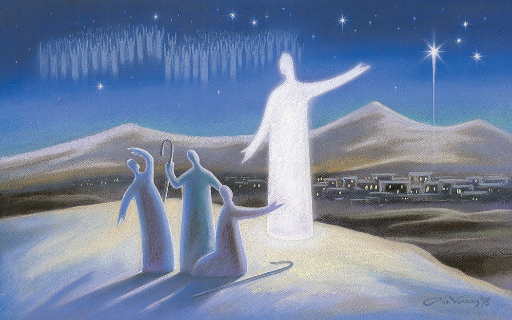 Original painting. Angel proclaims the good news. Luke 2. Ain Vares Art